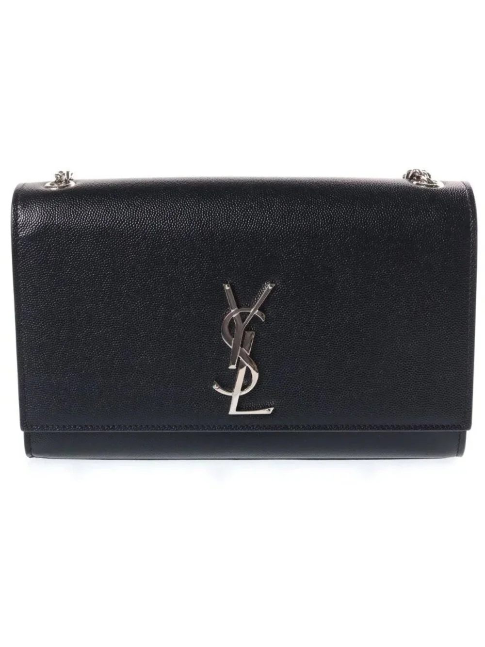 Saint Laurent Paris Kate Medium Chain Shoulder Bag Black Caviar Leather Silver